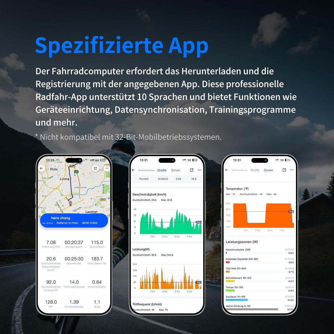 GEOID CC600 GPS Fahrradcomputer, 2,4-Zoll-Farbbildschirm, Kabellos Wasserdicht Fahrrad Tacho, Streck
