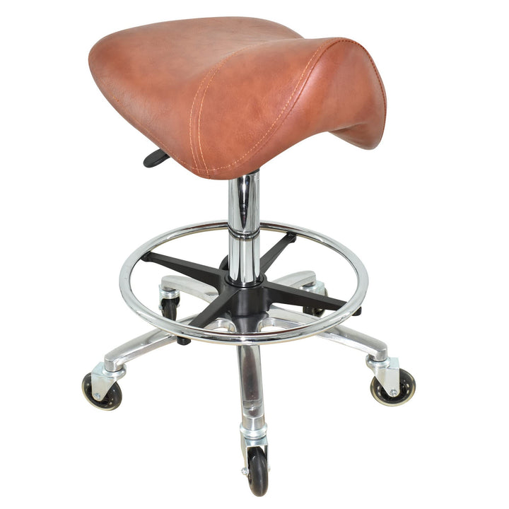 Premium Sattelhocker Hellbraun, Sattelstuhl für Rückenentlastung, Rollhocker höhenverstellbar von 55