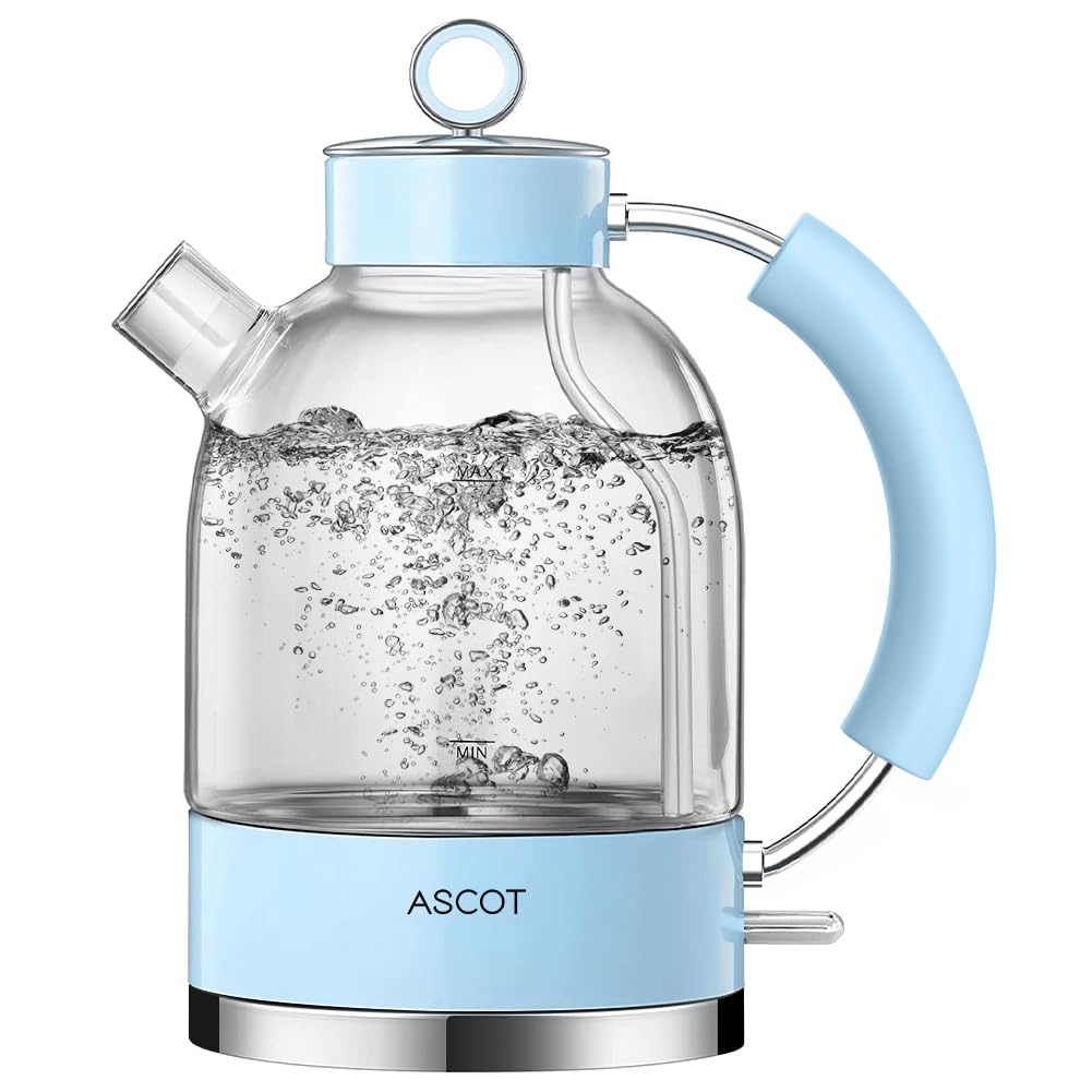 ASCOT Wasserkocher Glas, Elektrischer Wasserkocher Geschenke für Männer/Frauen/Familie 1,5L, Retro L
