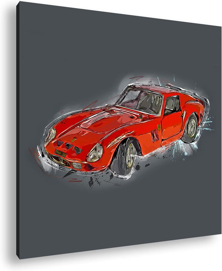 gezeichneter Sportwagen Format: 70x70 als Leinwandbild, Motiv fertig gerahmt auf Echtholzrahmen, Hoc