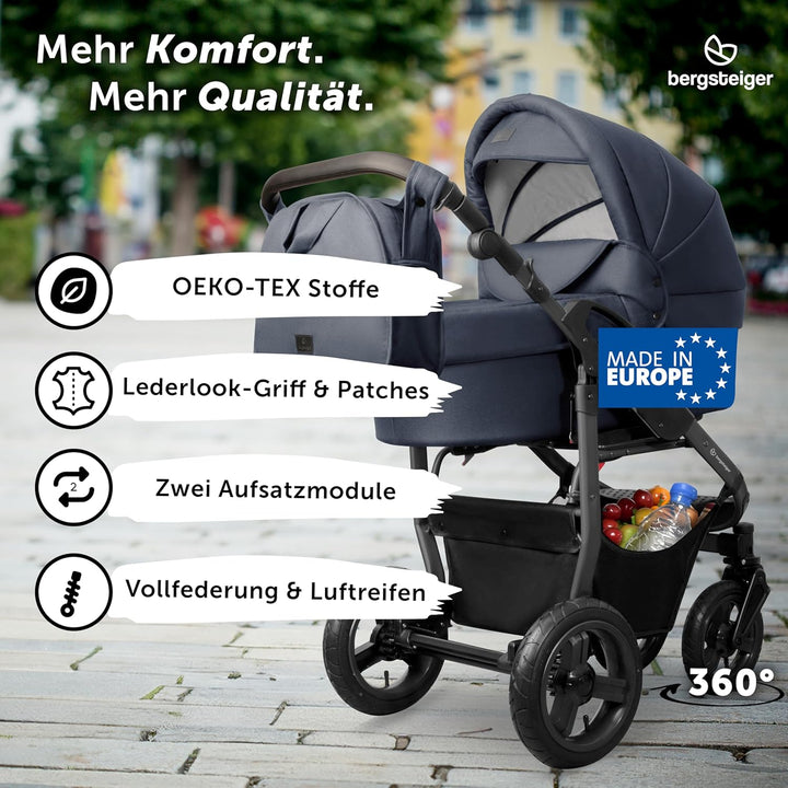 Bergsteiger Capri Kombikinderwagen 2-in-1 ohne Babyschale – Babywanne & Sportsitz, Luftreifen, Feder