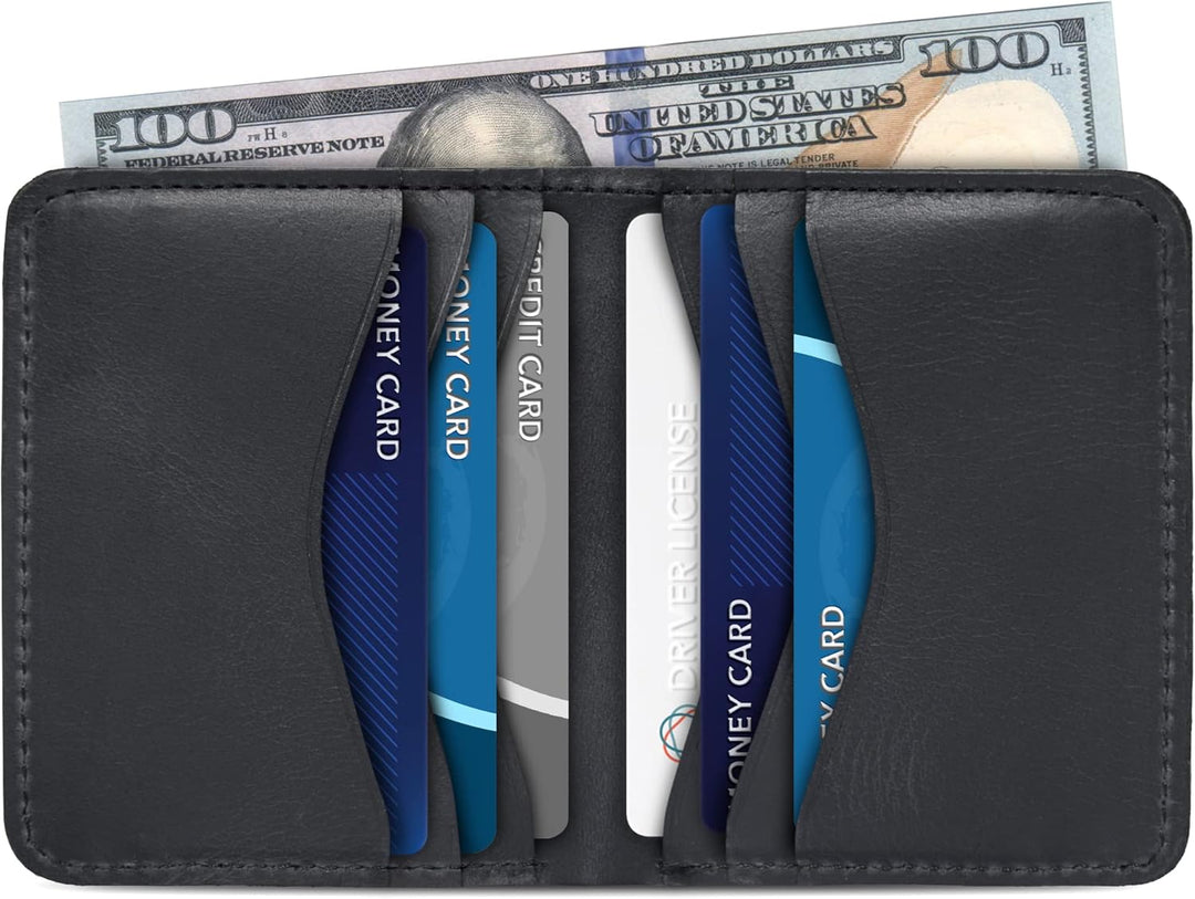 Otto Angelino Echtleder Ultra Slim Bifold Kartenhalter und Geldbörse - Unisex (Schwarz) Black 1, Bla