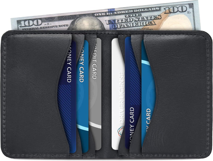 Otto Angelino Echtleder Ultra Slim Bifold Kartenhalter und Geldbörse - Unisex (Schwarz) Black 1, Bla