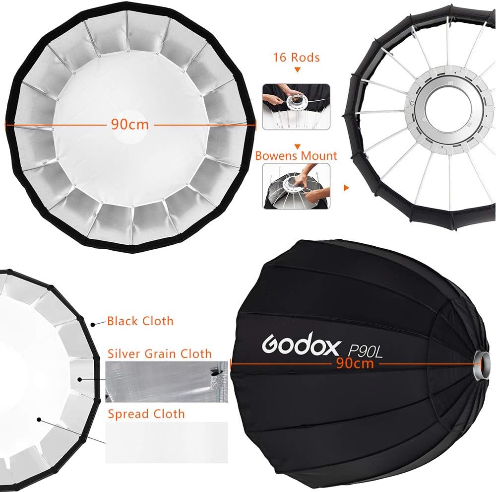 GODOX 90cm Deep Softbox P90L Bowens Mount für Studio Monolight Flash Light (P90L), P90L