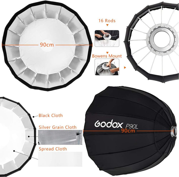 GODOX Sechseckige Softbox 35,4in 90cm Softboxen Bowens Hochtemperaturversion Faltbar Parabolic Softb