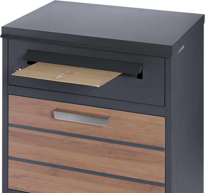 Zelsius Paketbriefkasten | RAL7016 Anthrazit | verzinkter pulverbeschichteter Stahl mit dunkelbraune