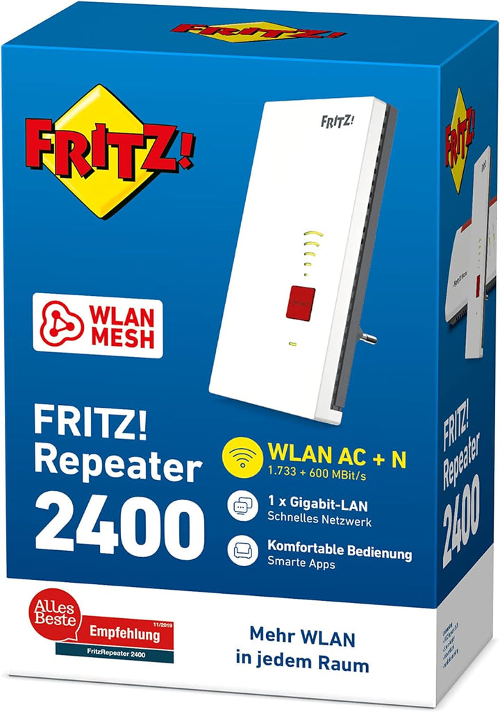 AVM FRITZ!WLAN Mesh Repeater 2400 (Dual-WLAN AC + N bis zu 1.733 MBit/s (5GHz) + 600 MBit/s(2,4 GHz)
