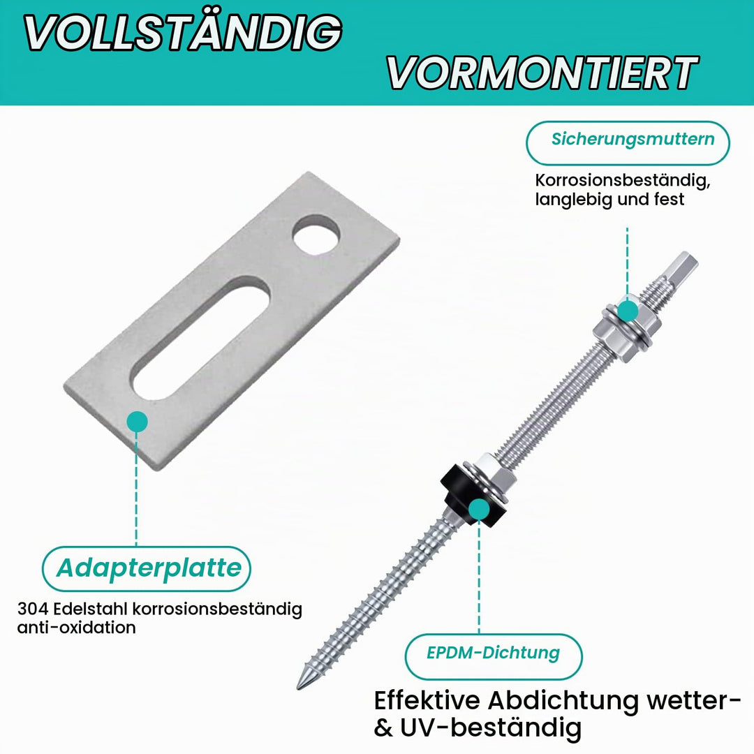 16 Stück Stockschrauben M10 x 200mm, Stockschrauben PV Anlage 304 Edelstahl Dichtung Sperrzahnmutter