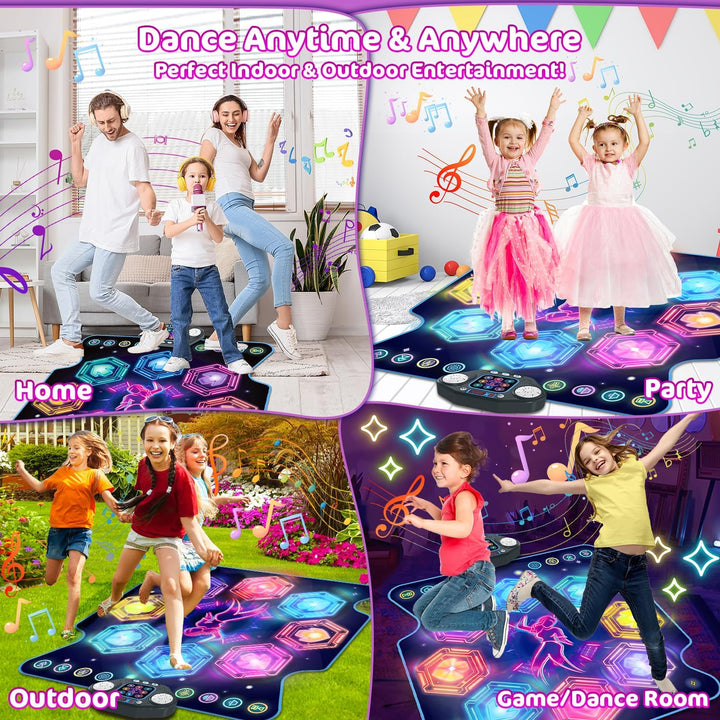 Tanzmatte Mädchen Spielzeug für Kinder, 27 Levels Tanzmatte mit 8 LED Leuchten ab 3 4 5 6 7 8 9 10 1