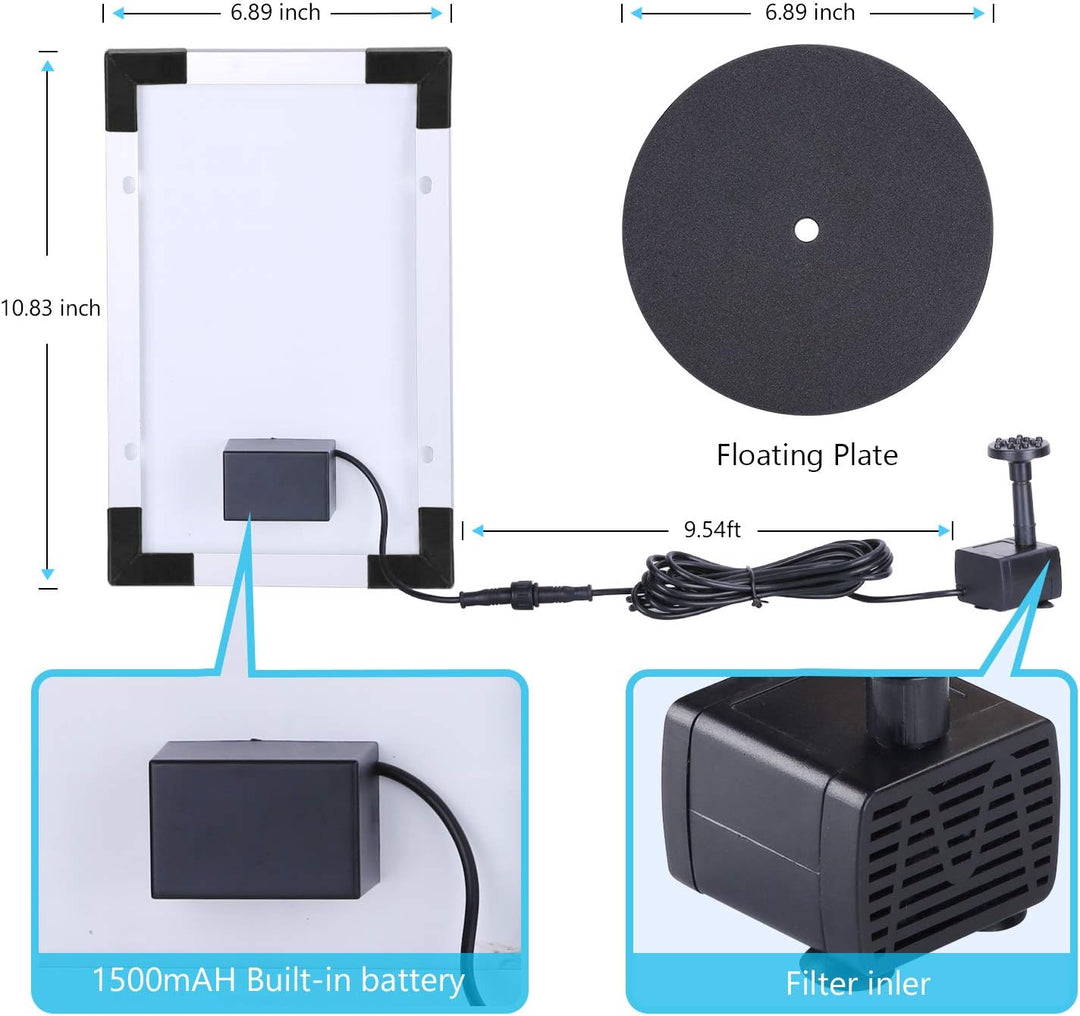 AISITIN Solar Springbrunnen 5.5W Solar Teichpumpe mit Solar Panel Eingebaute 1500mAh Batterie Wasser