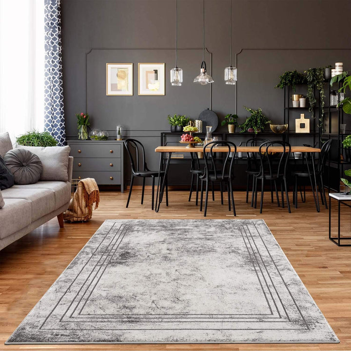 carpet city Teppich Wohnzimmer Bordüre - 80x150 cm Grau Meliert - Moderne Teppiche Kurzflor 80x150 G