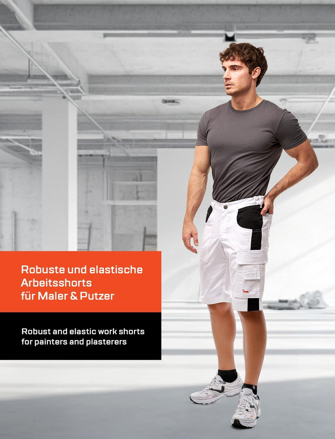 strongAnt Shorts Stretch Berlin Pro Herren Sommer Arbeitshose kurz Cargo Outdoor Grau-Shwarz-Weiss 4
