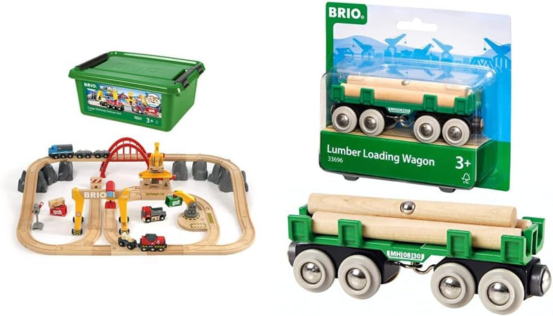 BRIO Bahn 33097 - Frachten Set Deluxe & Bahn 33696 - Langholzwagen Bundle mit Langholzwagen, Bundle