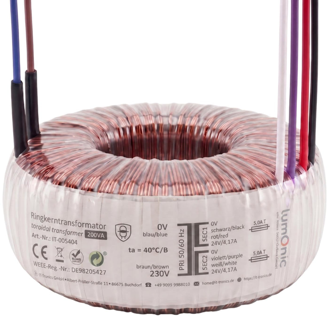 Sedlbauer Ringkerntrafo Transformator 200VA 2x24V für Audio, Industrie, Halogen und Schienensysteme