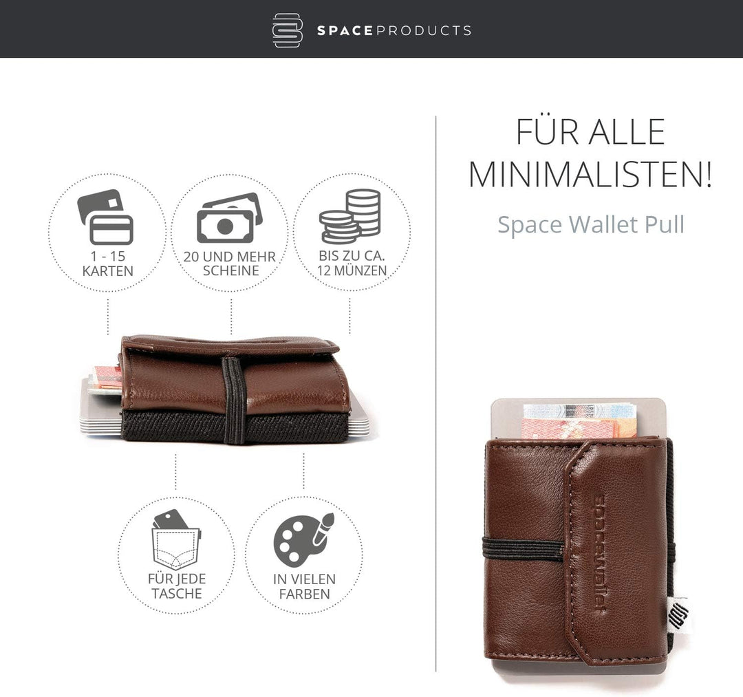Kleine Geldbörse, praktisch, dünn, leicht, kompakt, 5,5 cm x 7 cm, echtes Leder – Space Wallet 2.0 P