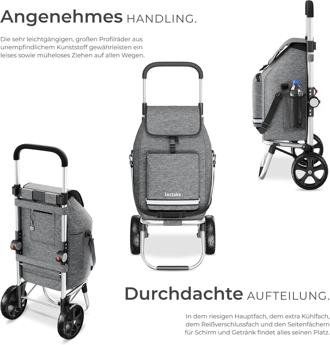 tectake® Einkaufstrolley 3-in-1 klappbar mit Kühltasche, 30 kg belastbar, 45,5 L, Einkaufsroller, Sh