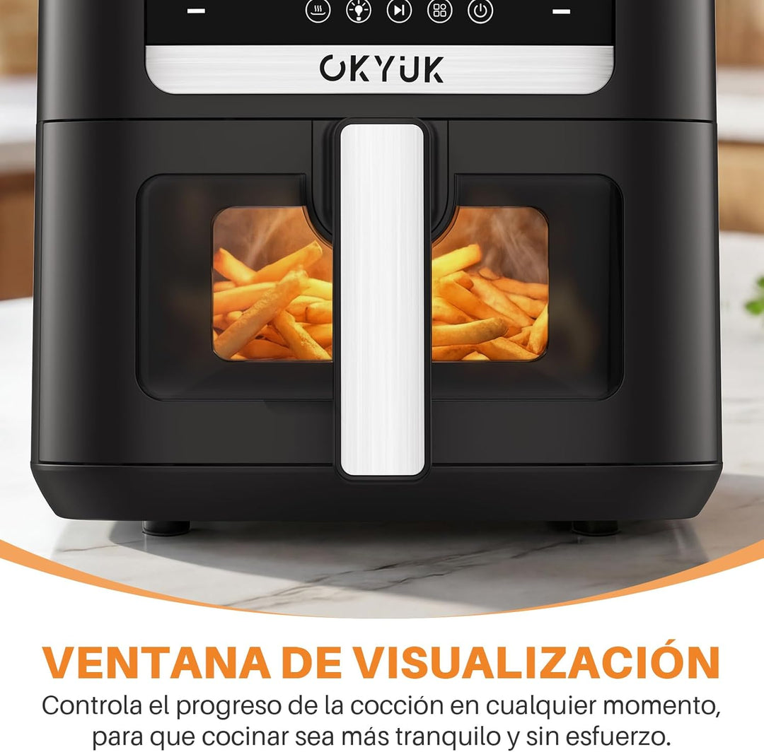 OKYUK Heissluftfritteuse 6L Airfryer XL - 1200W Friteuse ohne Öl mit Metall-Innenraum | Heissluftfri