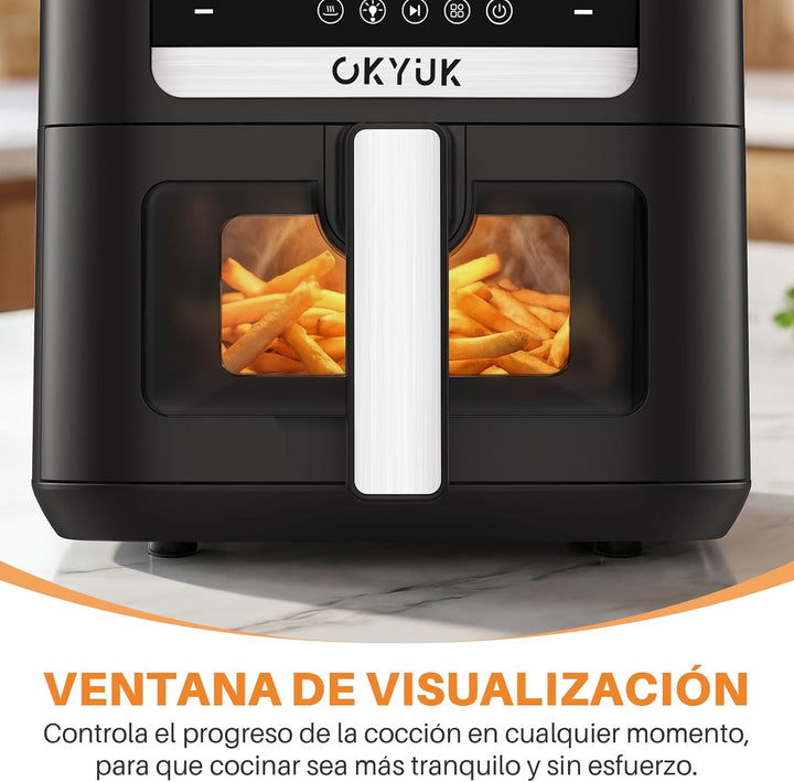 OKYUK Heissluftfritteuse 6L Airfryer XL - 1200W Friteuse ohne Öl mit Metall-Innenraum | Heissluftfri