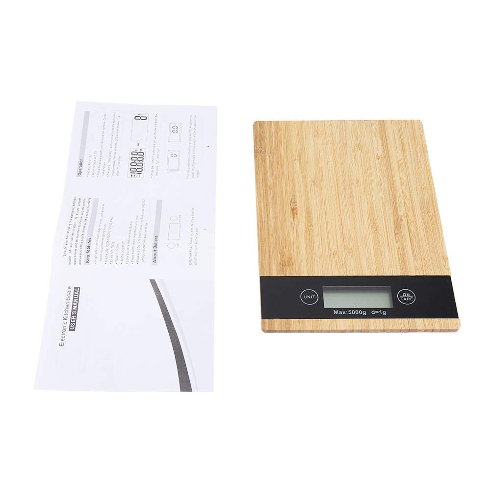 Fdit Küchenwaage mit LED-Anzeige, elektrisch, Bambus + ABS, 3000g, ±2 cm, für Küche und Lebensmittel