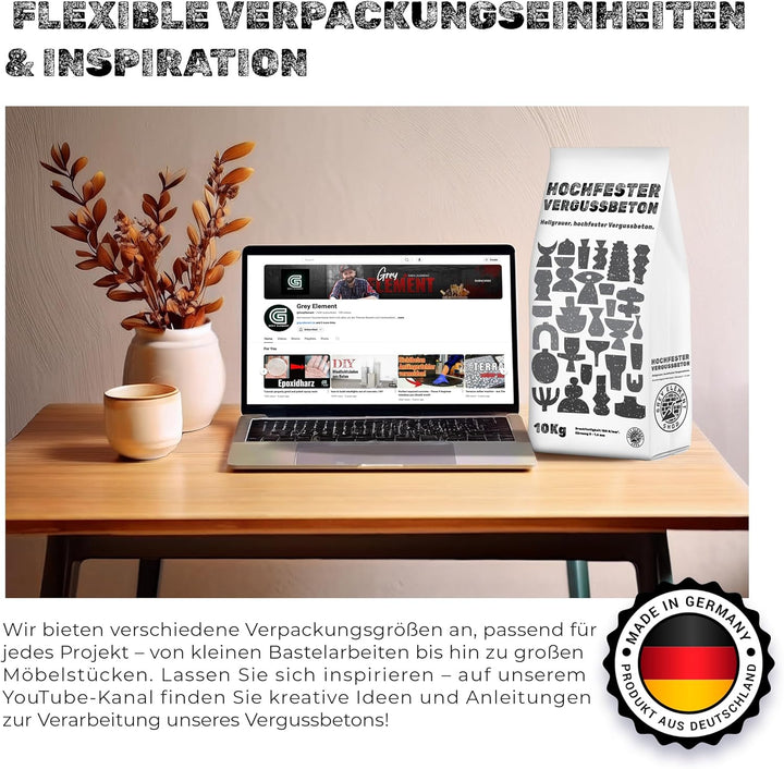 Grey Element Bastelbeton zum Giessen 10 kg einfach zu verarbeiten und schnelle Aushärtung - Hochfest