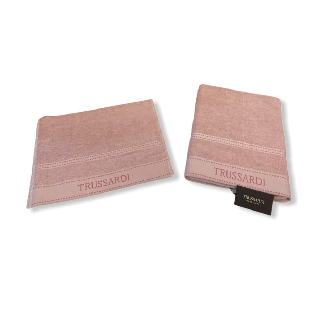 Trussardi Home Linen Paar Handtücher 1 + 1 (1 cm 60 x 110 + 1 cm 40 x 60) Art. Ribbon (Blush (hellro