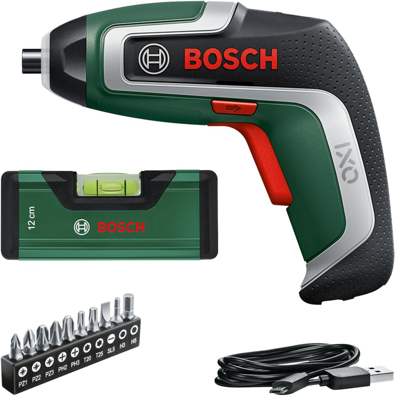 Bosch Akkuschrauber IXO Wasserwaagen-Set (7. Generation; 3,6V; 2,0Ah; 5,5Nm; Set inkl. Mini-Wasserwa