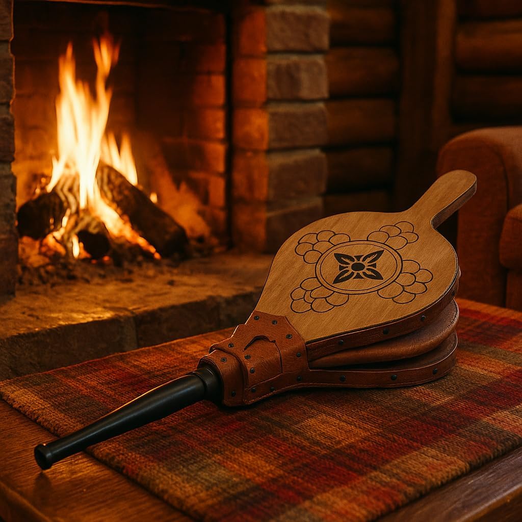 Space Home - Blasebalg für Kamin und Grill - Grillgebläse - Natürliches Holz - 43 cm