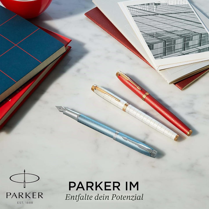 Parker IM Tintenroller - Premium Warm Silver - feine Spitze - Schwarz - Geschenkbox Premium Warm Sil