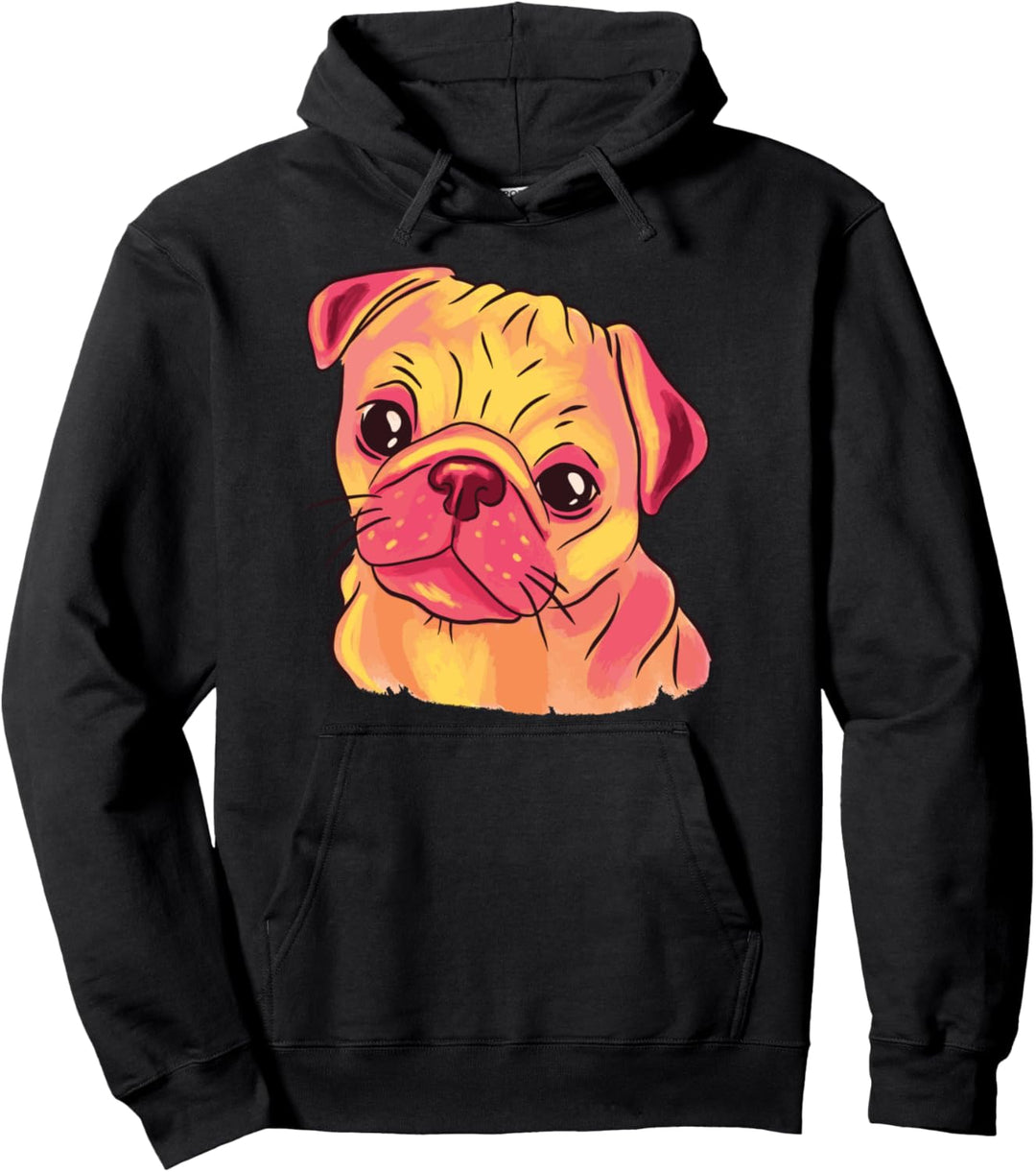Mops Hund Pug Watercolor Mom Dog Dad Pug Lover Gift Pullover Hoodie