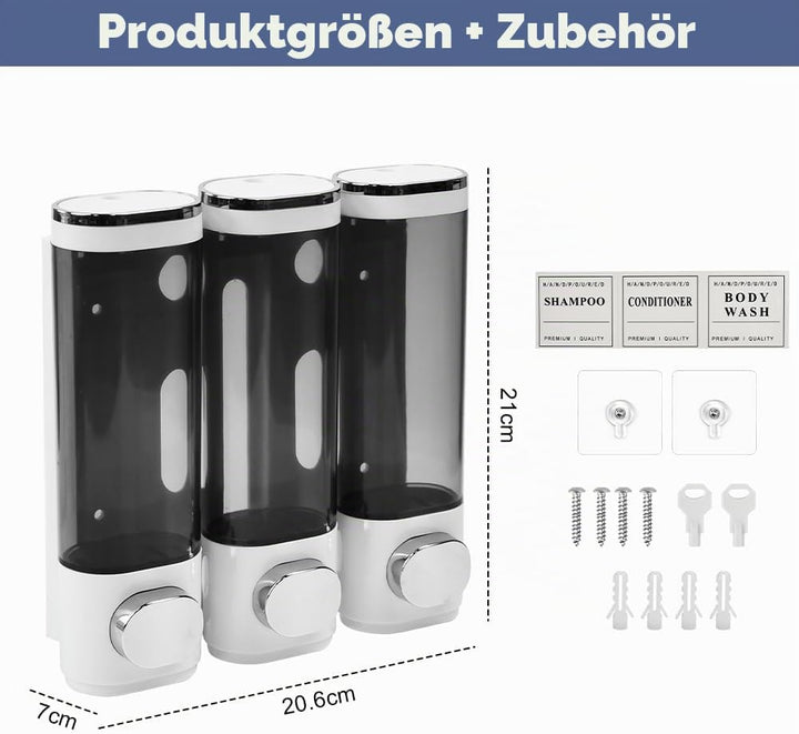 3 Kammern Shampoo Conditioner Dispenser, Seifenspender Wandbefestigung Shampoo Duschgel Spender ohne