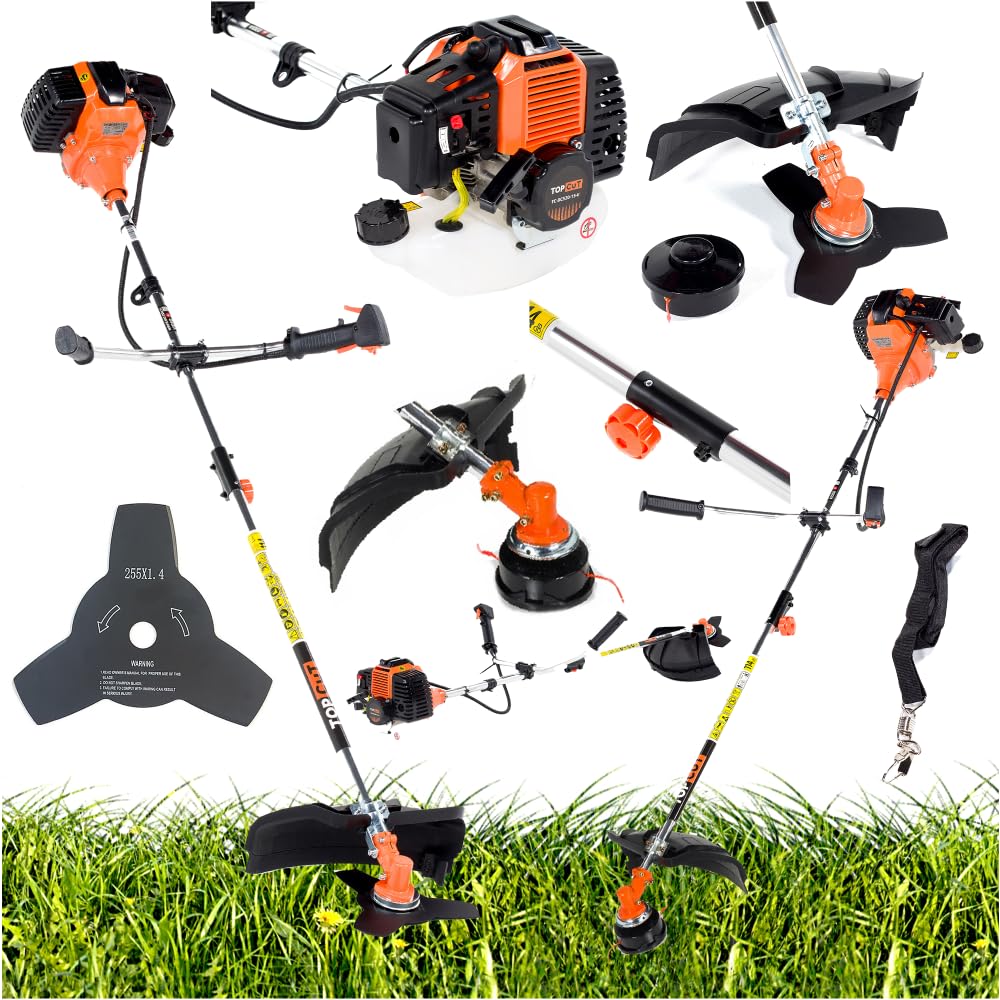 TOP CUT Benzin Motorsense 51,7 cm³ -2-Takt - Freischneider & Rasentrimmer mit Messer - Fadenspule un