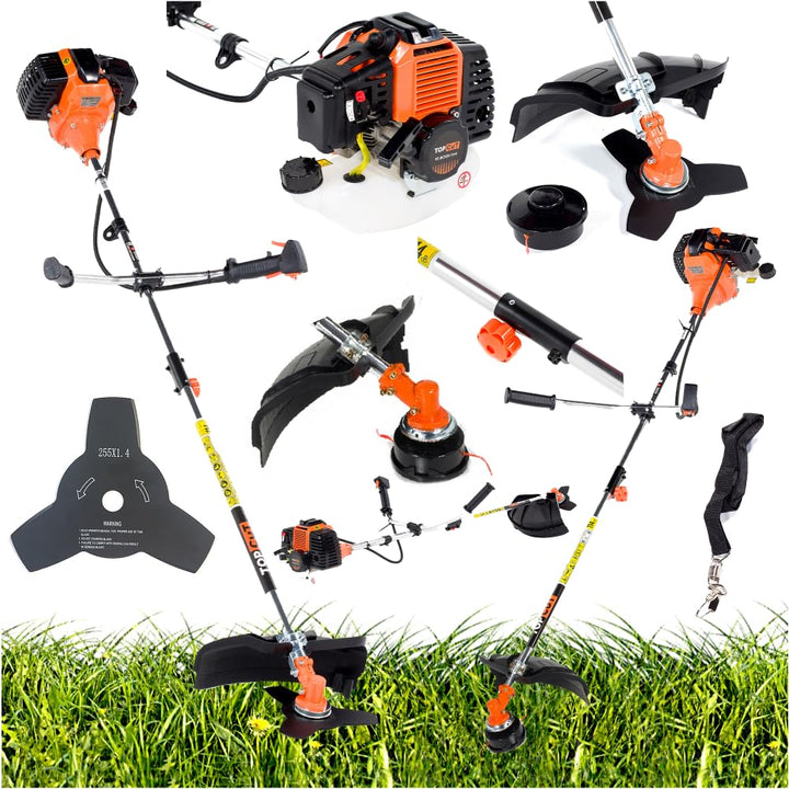 TOP CUT Benzin Motorsense 51,7 cm³ -2-Takt - Freischneider & Rasentrimmer mit Messer - Fadenspule un