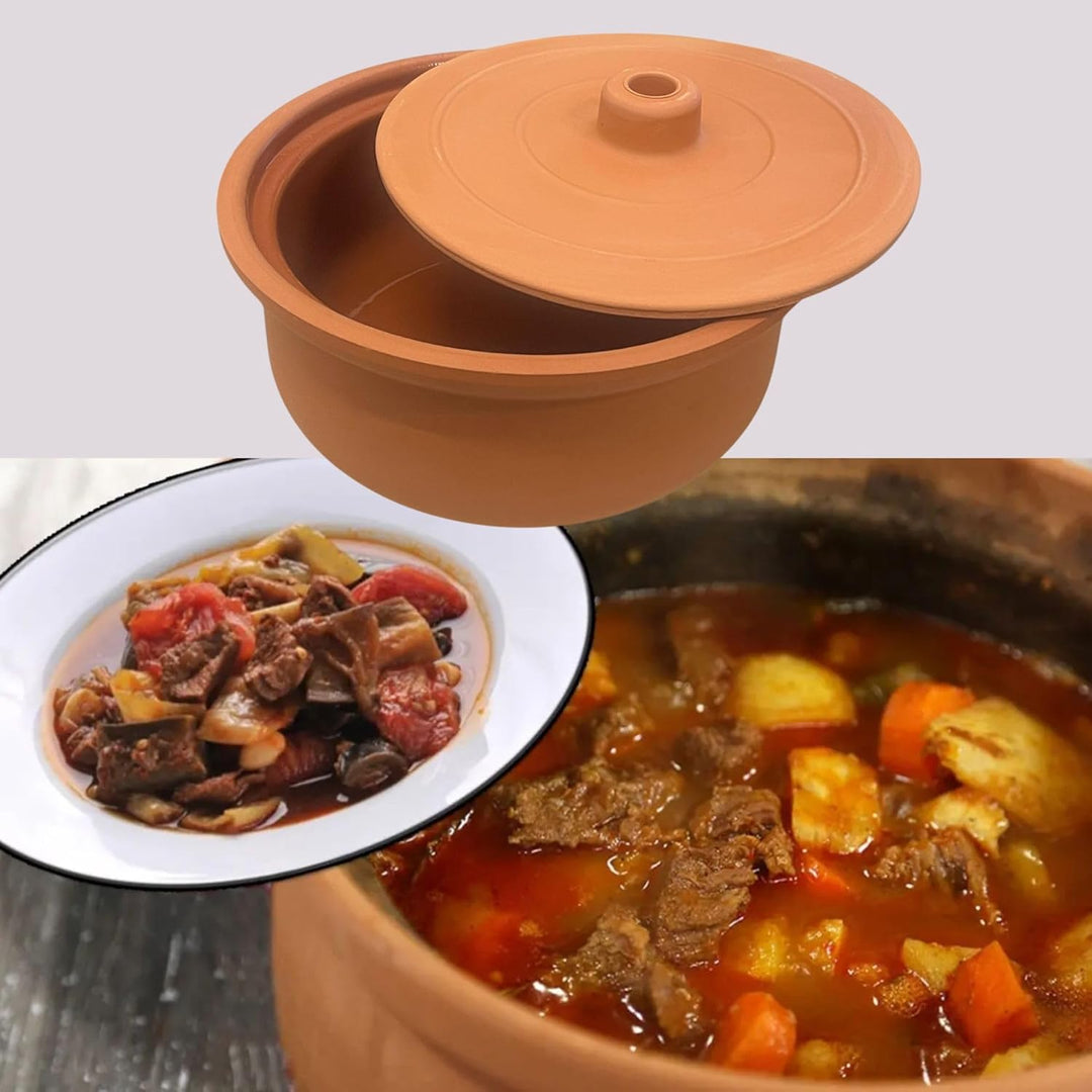 Güvec Tontopf mit Deckel zum Kochen ⌀23,5cm I 3,5 Liter I Ton-Kochtopf, rund Schmortopf backofengeei