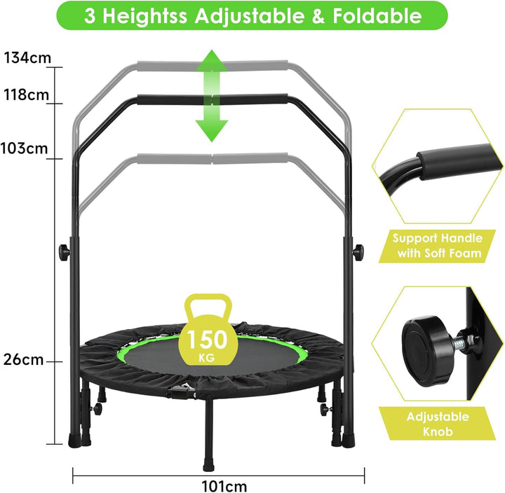 LIFERUN Indoor-Trampolin Ø101cm,Faltbares Fitness-Trampolin,Trampolin für Jumping Fitness,Tragfähigk