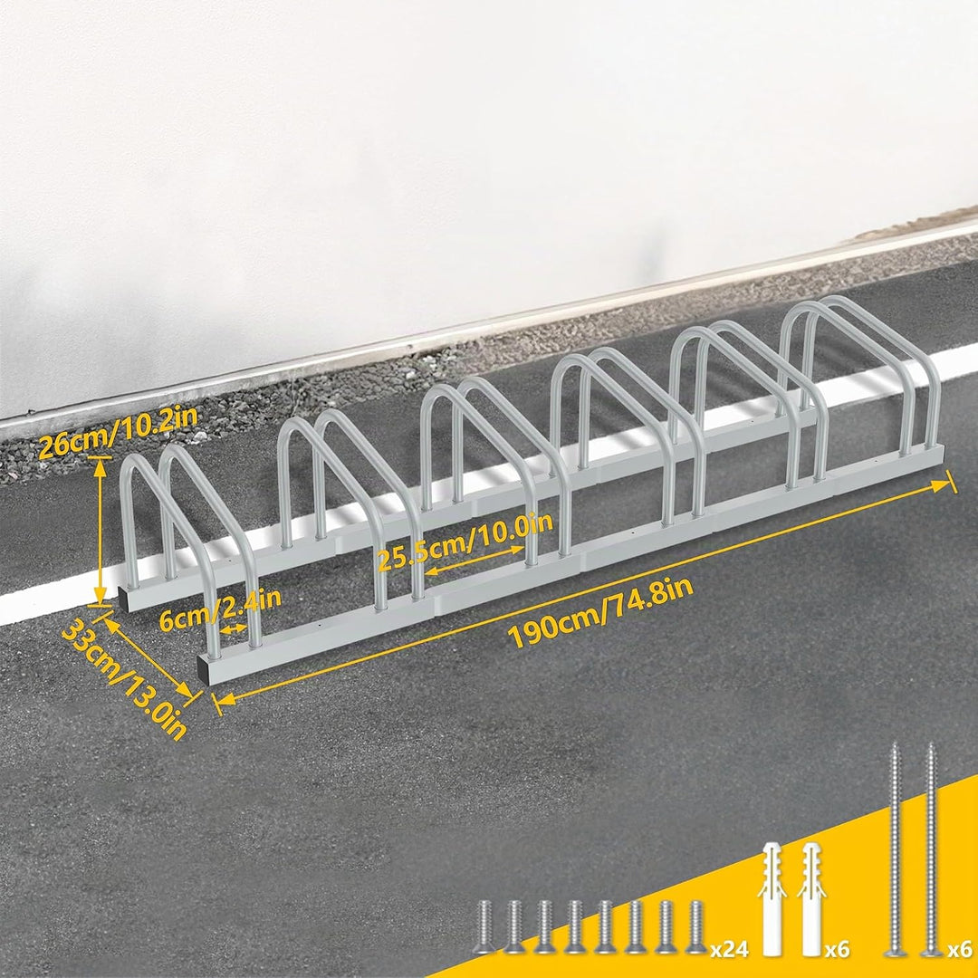 HENGMEI Fahrradständer Für 6 Fahrräder Stahl Mehrfachständer Radabstand für 30-65mm Reifenbreite Büg