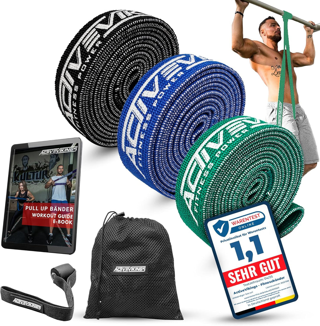 ACTIVEVIKINGS Premium Pull UP FITNESSBÄNDER FÜR Deine Fitness - Perfekte Stoff Bänder für den Muskel