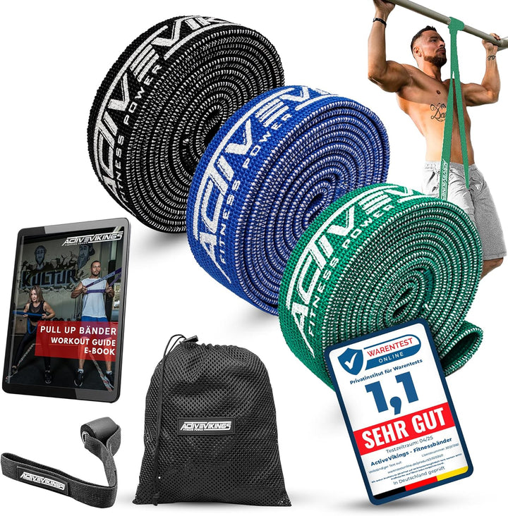 ACTIVEVIKINGS Premium Pull UP FITNESSBÄNDER FÜR Deine Fitness - Perfekte Stoff Bänder für den Muskel