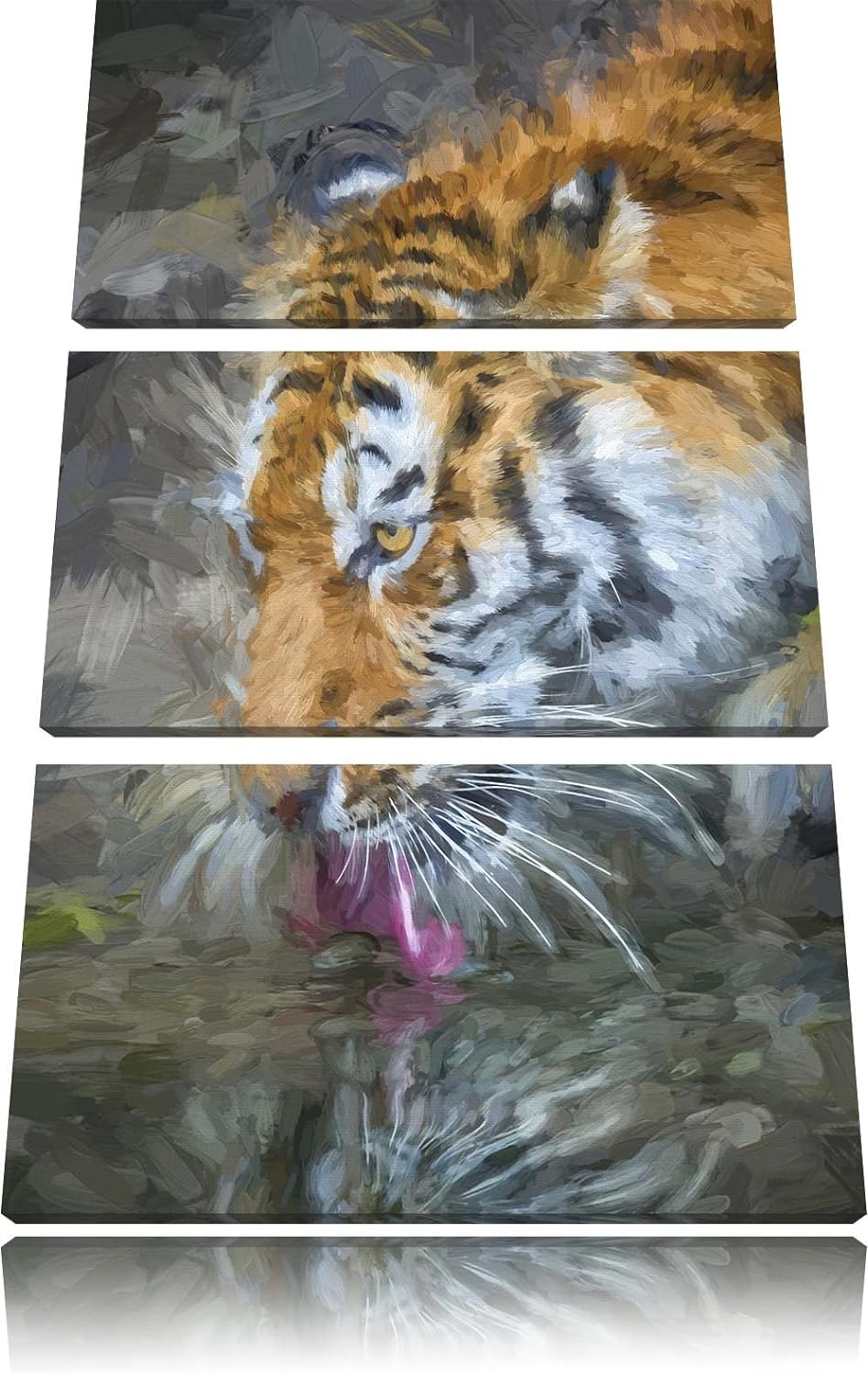 Tiger am Wasser Spezial 3-Teiler Leinwandbild 120x80 Bild auf Leinwand, XXL riesige Bilder fertig ge