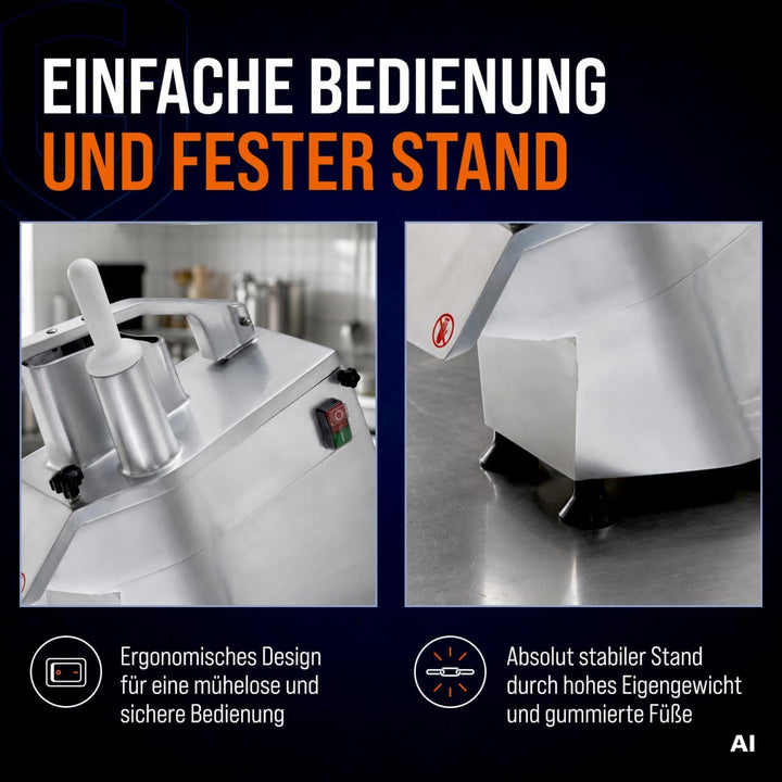 GastroHero Gemüseschneider I Elektrischer Gemüseschneider I 300 kg/h Leistung I 5 Scheiben Ø 2-7 mm