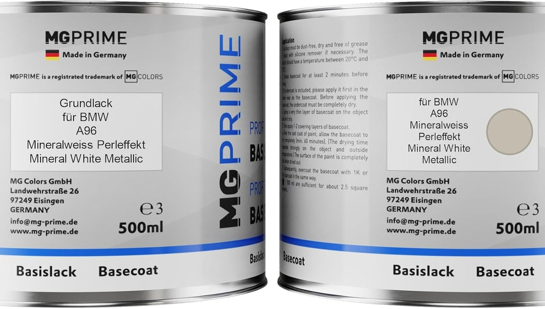 MG PRIME Autolack Dose Set für BMW A96 Mineralweiss Perleffekt/Mineral White Metallic Grundlack Basi