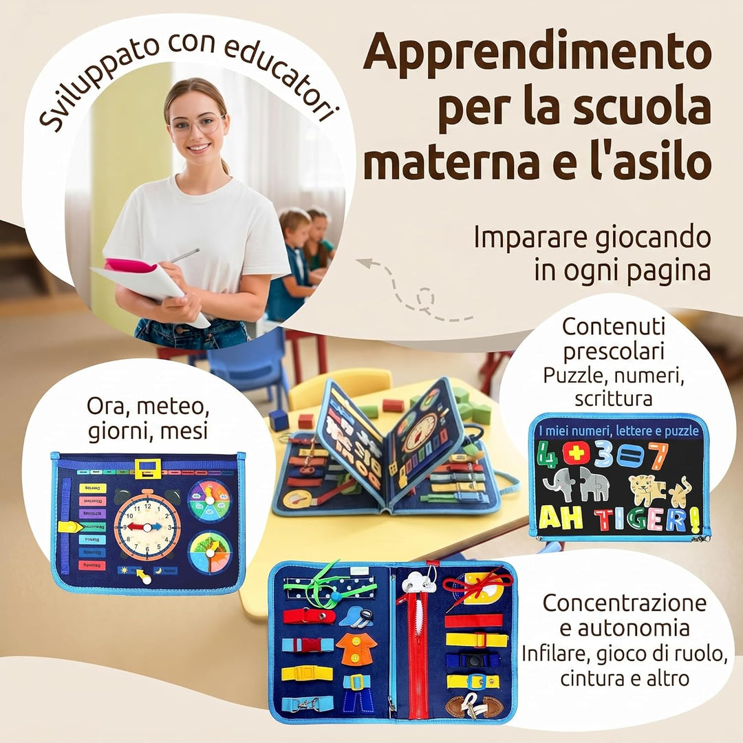 Mallie® Busy Board Montessori Blu, Blu