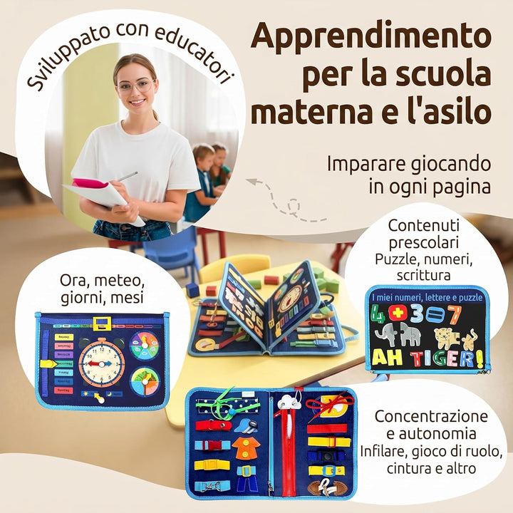 Mallie® Busy Board Montessori Blu, Blu