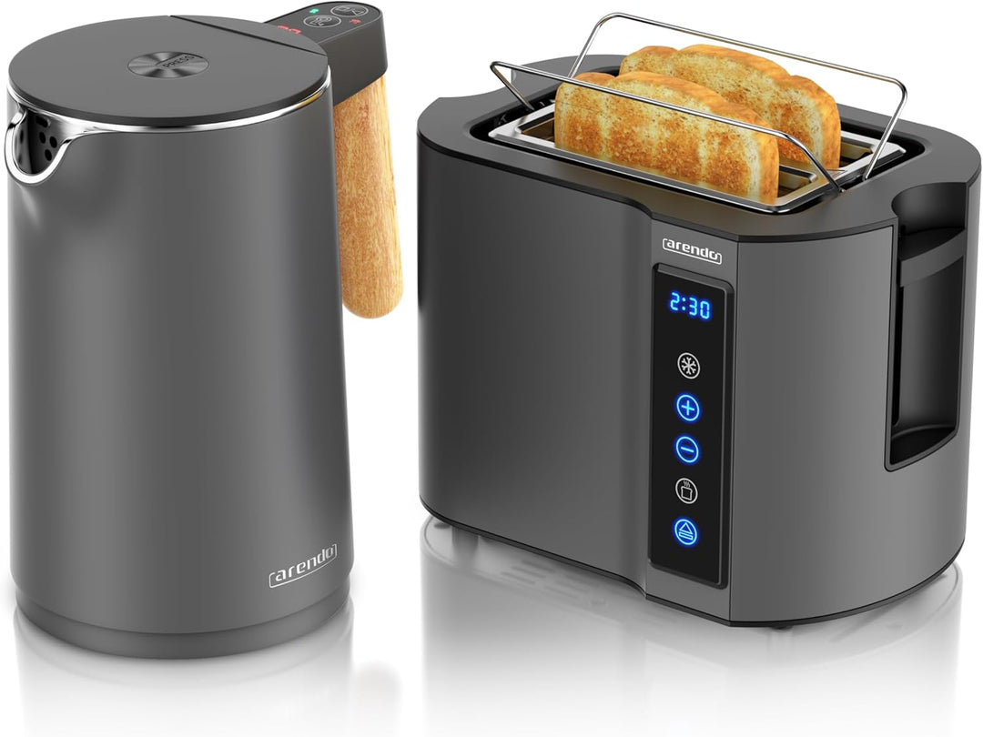 Arendo - Wasserkocher Toaster SET - Edelstahl - Wasserkocher mit Temrpatureinstellung - 45-100 Grad