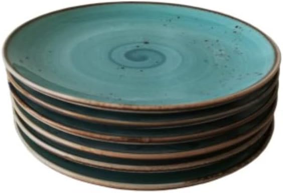 Kuchen-Teller 6er Set aus PORZELLAN I moderne Dessertteller flach handgemacht I Tellerset Türkis sch