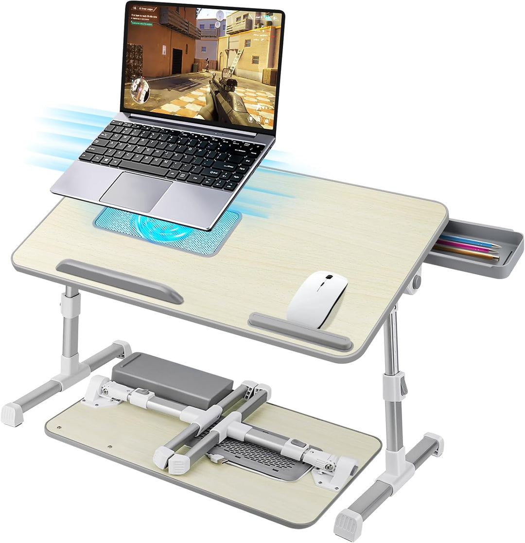Laptoptisch fürs Bett, Höhenverstellbar, Winkelverstellbar, Betttisch Klappbar mit Laptop Kühler, Sc