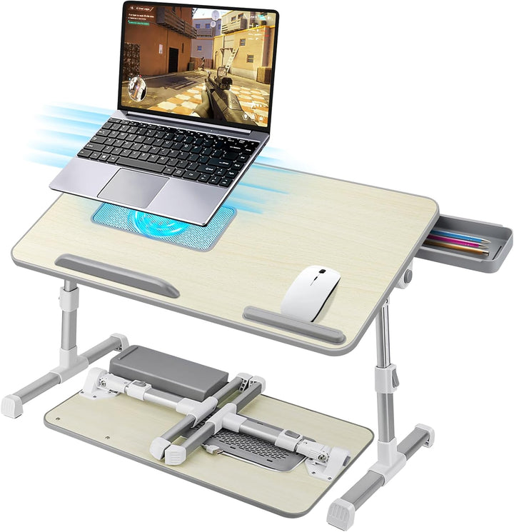 Laptoptisch fürs Bett, Höhenverstellbar, Winkelverstellbar, Betttisch Klappbar mit Laptop Kühler, Sc