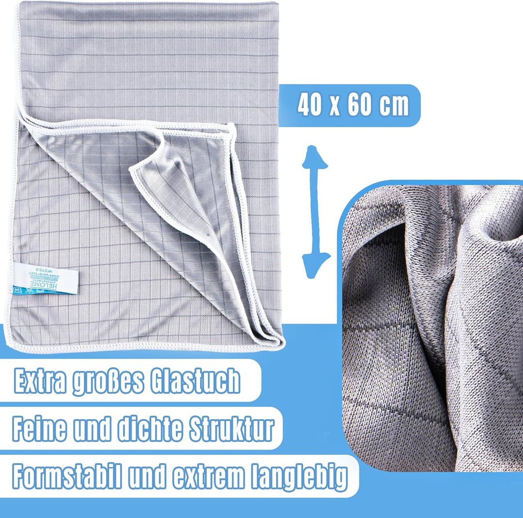 10X Feines Glaspoliertuch für Gläser in grau - Grosse Gläserpoliertücher (60cm x 40cm) für streifenf