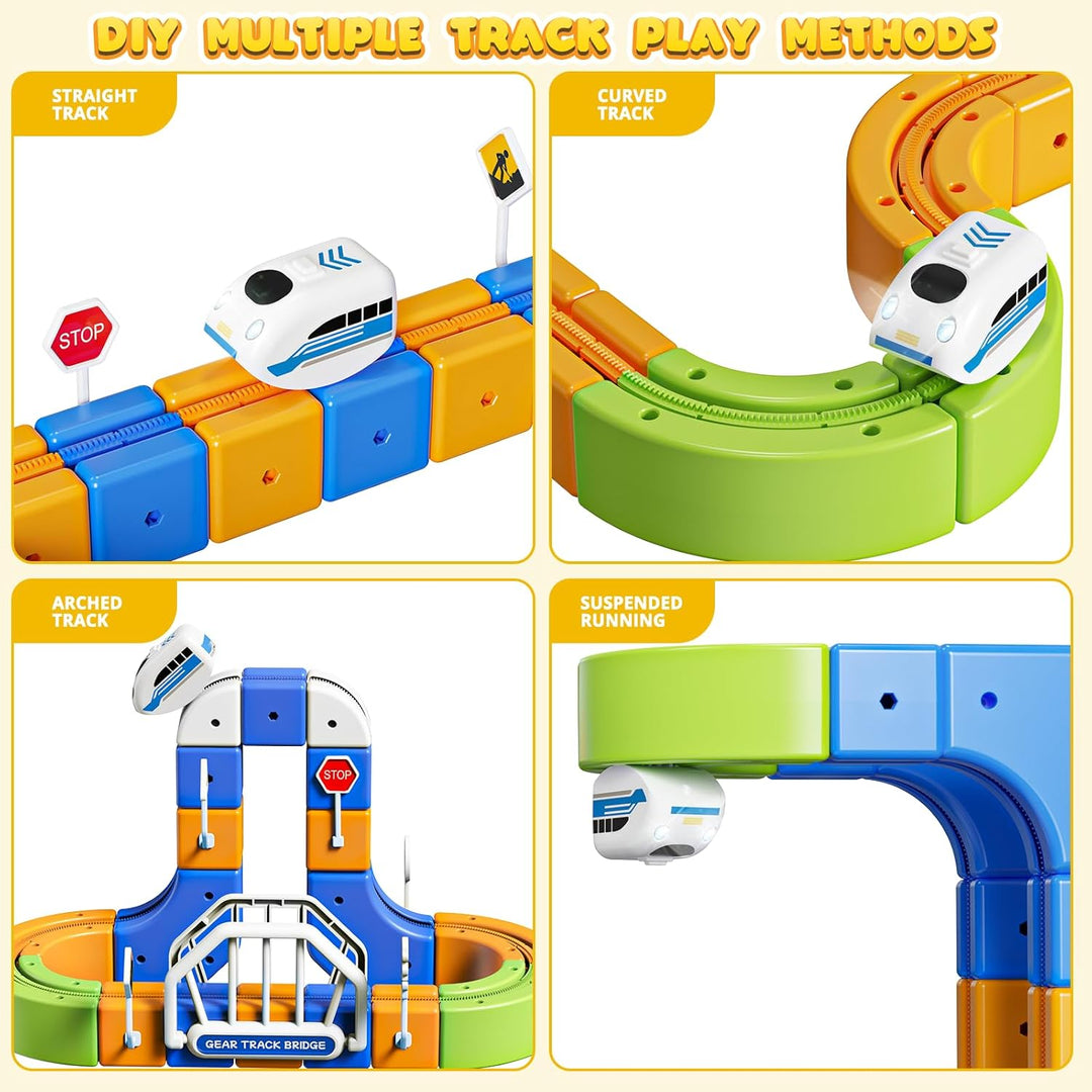 Elektrisches Eisenbahn Set Kinder, 124pcs (36 Schienen + 1 Zug) 3D Strecke Spielzeug Flexible Rennst