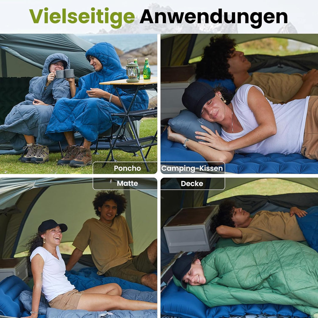 ATEPA Camping Poncho Decke & Tragbarer Schlafsack – Ultraleichte Warme Outdoor Decke Aus Recycelten