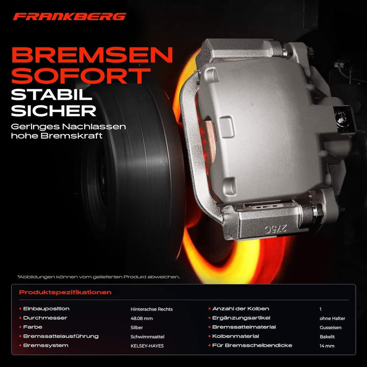 Frankberg Bremssattel Bremszange Hinten Rechts Kompatibel mit Commander XH XK 3.0L-5.7L 2005-2010 Gr